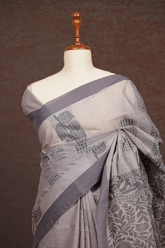 Grey Colour Bengal Cotton Saree