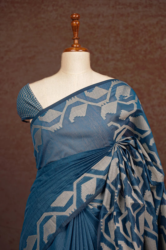 Blue Chanderi Cotton Saree