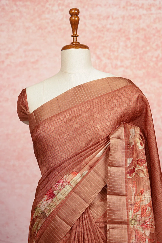Chocolate Colour Soft Tussar Saree