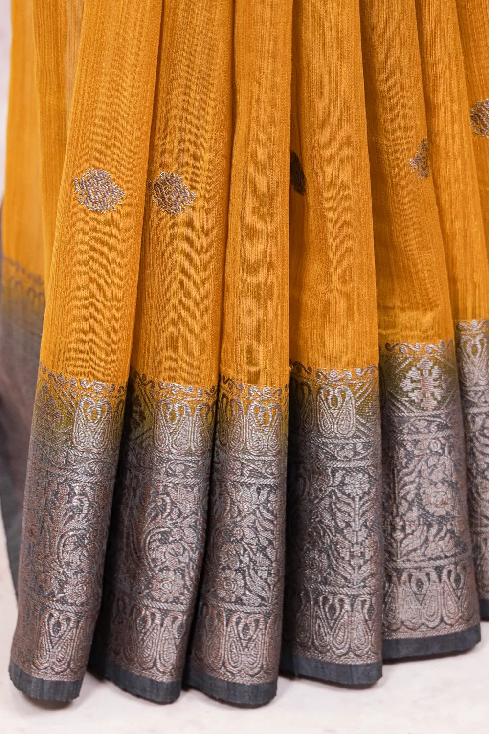 Mustard Yellow Semi Jute Saree