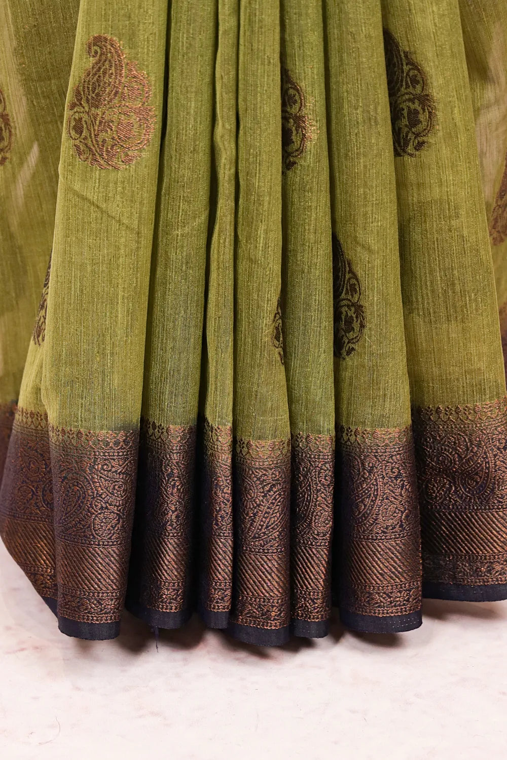 Olive Green Semi Jute Saree