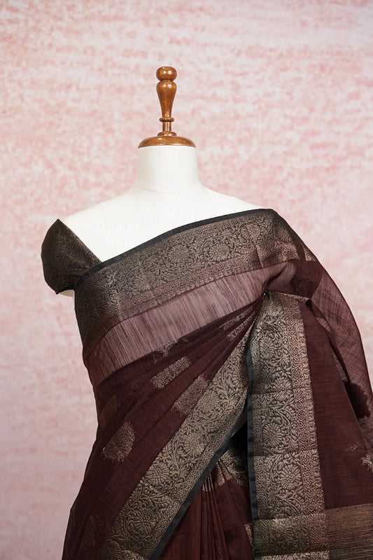Coffee Brown Semi Jute Saree