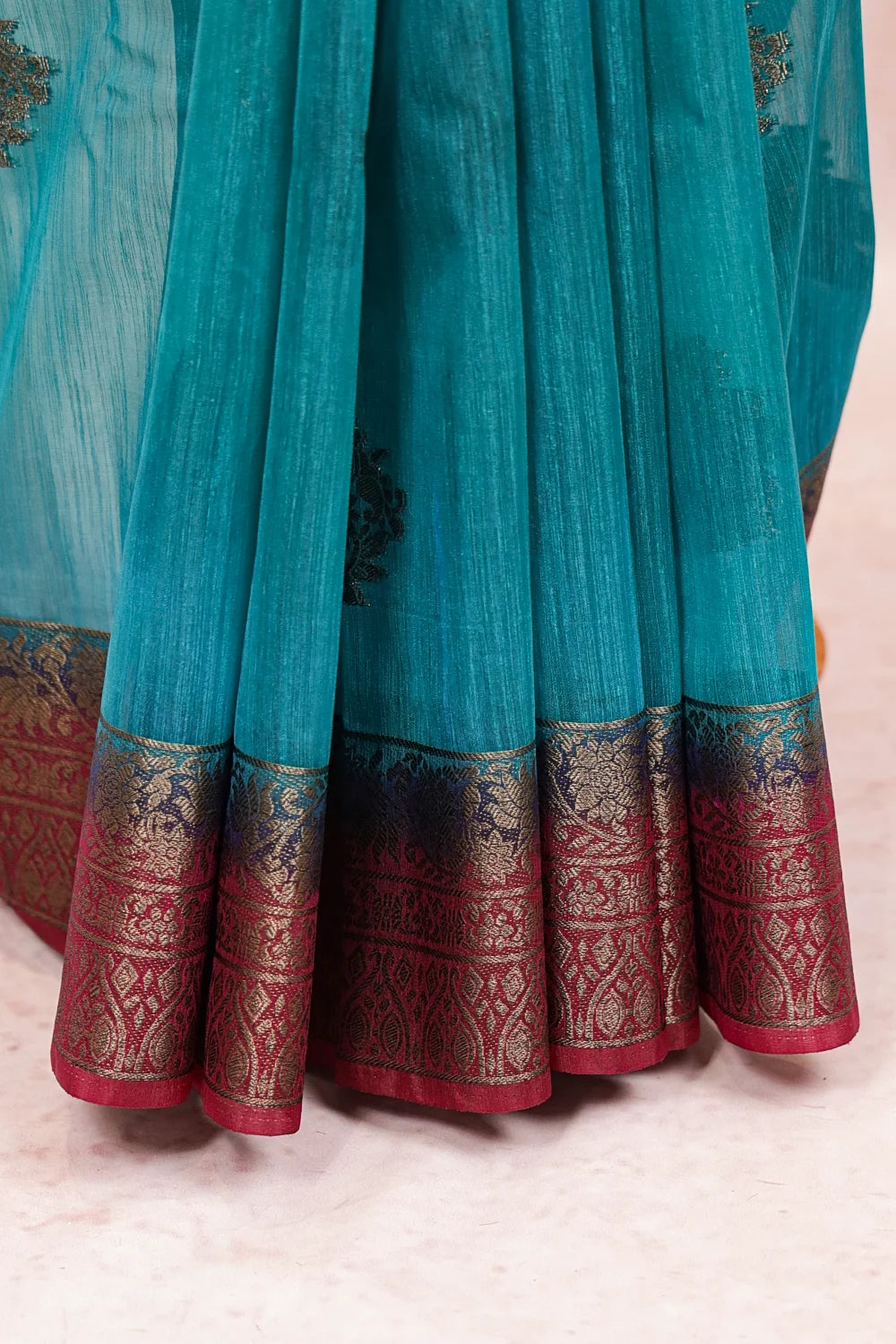 Peacock Blue Semi Jute Saree