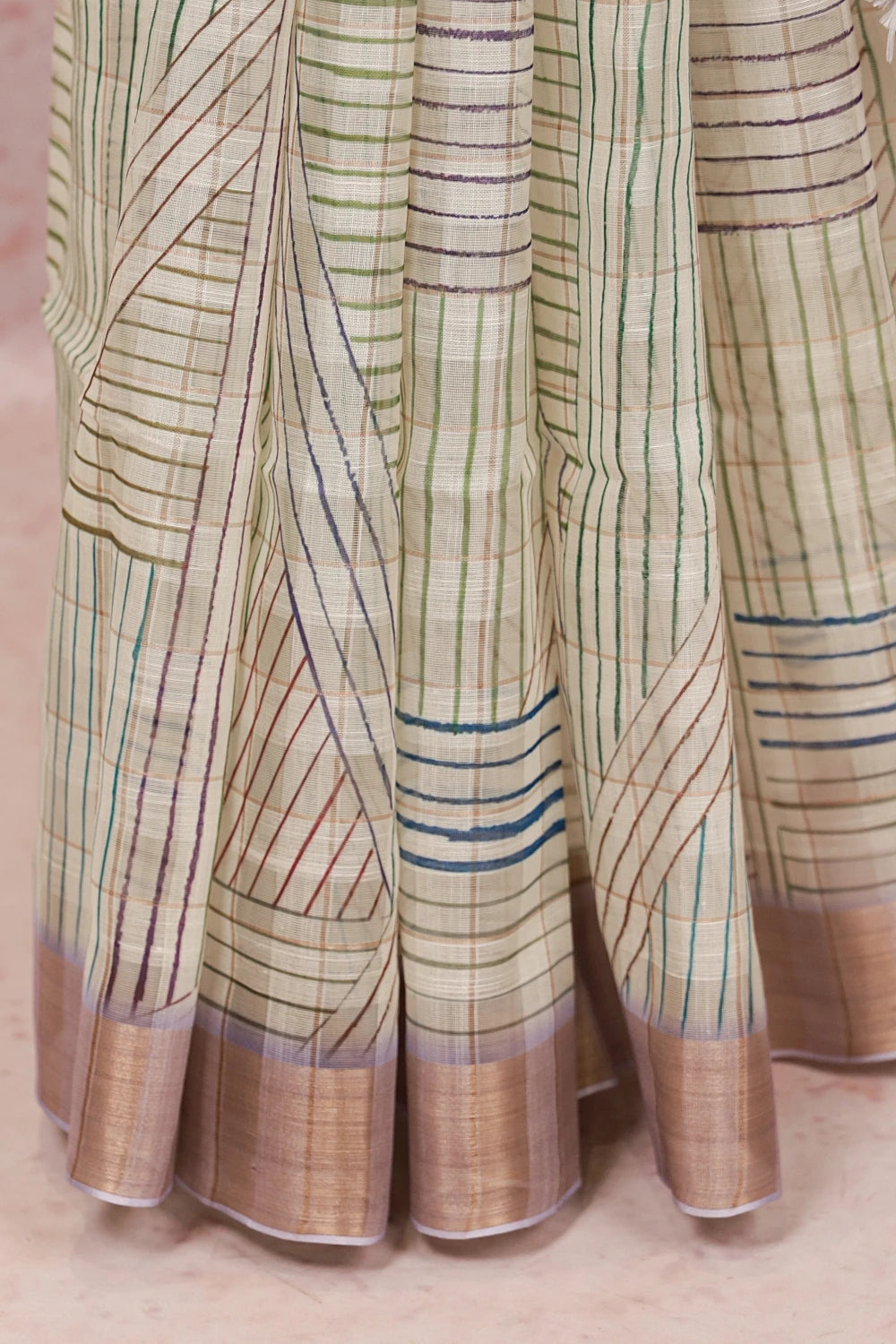 Cream Semi Linen Saree