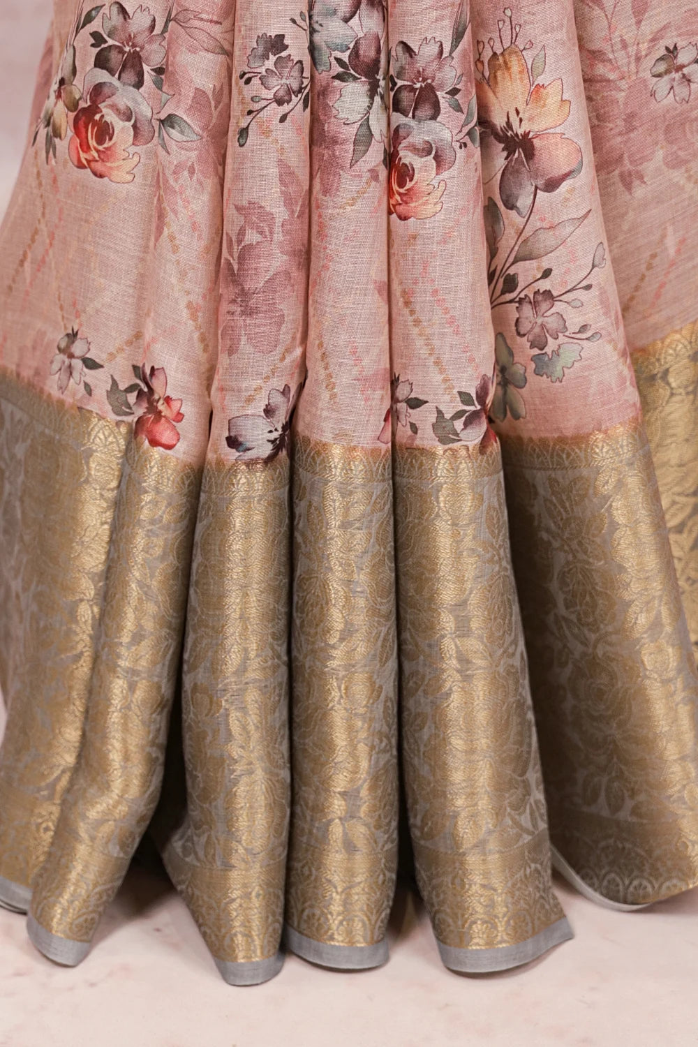 Peach Semi Linen Saree