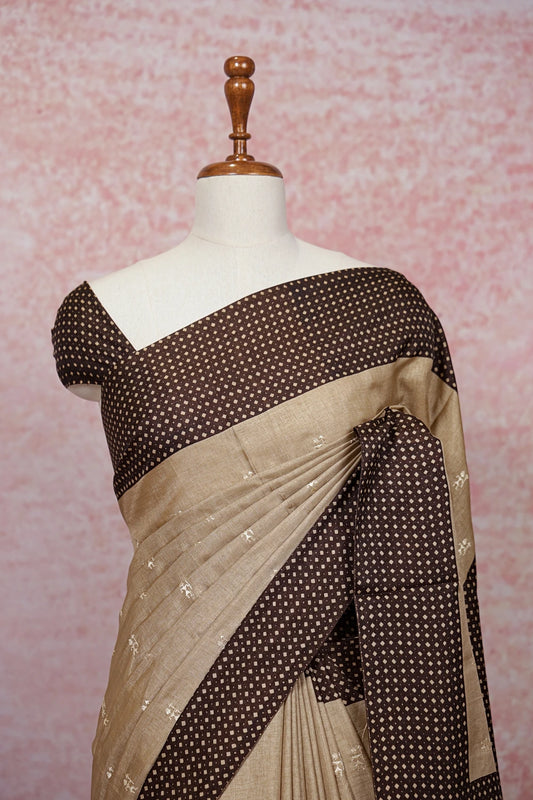 Beige Semi Tussar Saree