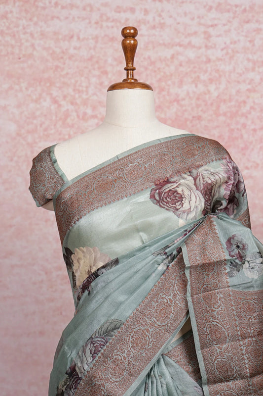 Pastel Green Tussar Silk Saree