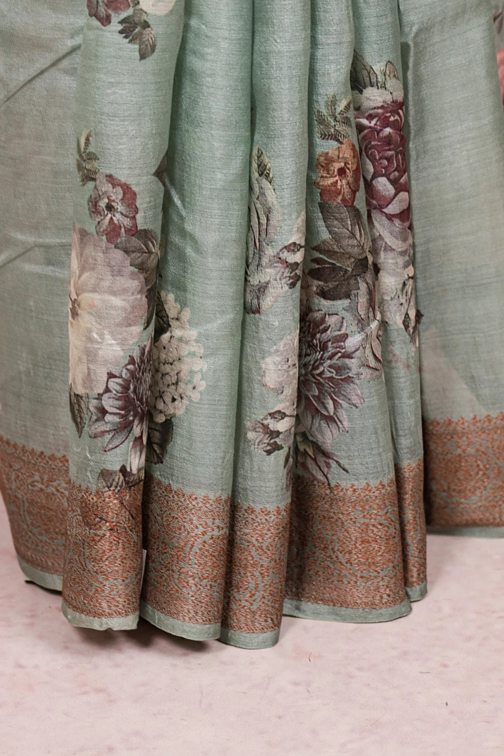 Pastel Green Tussar Silk Saree
