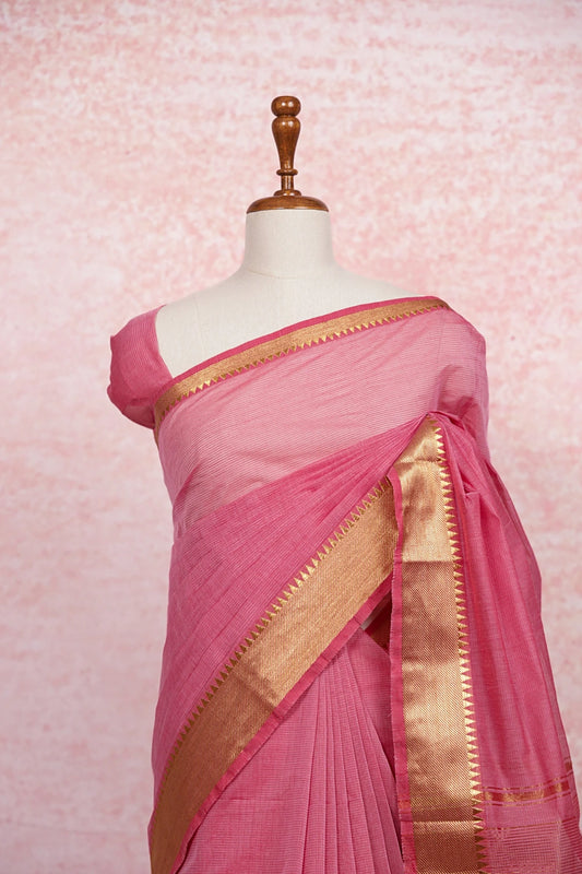 Pink Cotton Silk Saree - Seematti