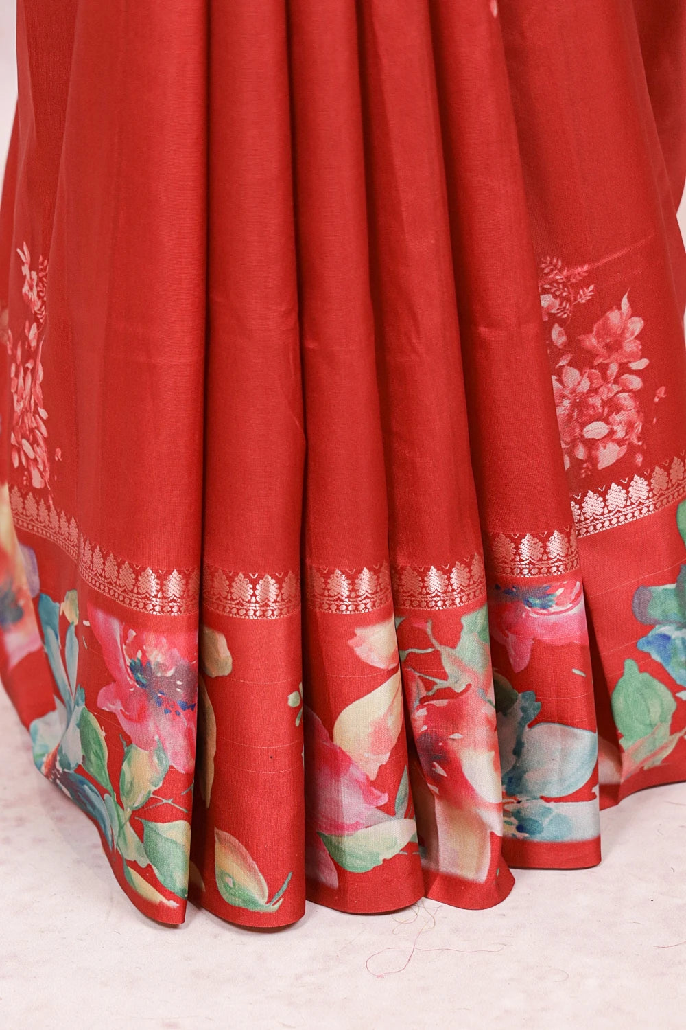 Brick Red Satin Banarasi Saree