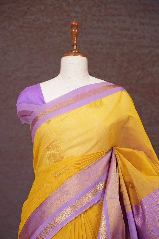 Yellow Cotton Silk Saree