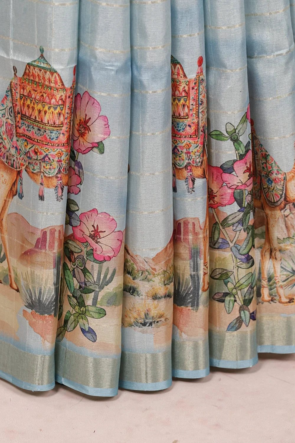 Sky Blue Semi Silk Saree