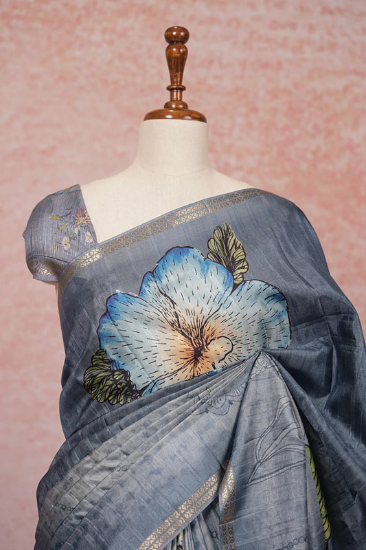 Sky Blue Semi Silk Saree