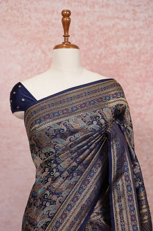 Navy Blue Semi Banarasi Saree