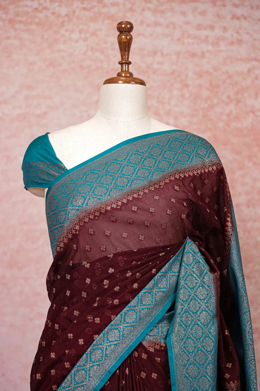 Coffee Brown Semi Banarasi Saree
