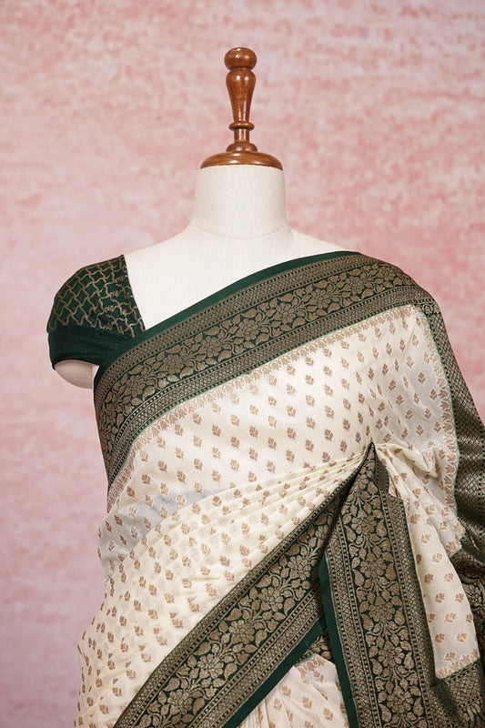 Cream Semi Banarasi Saree