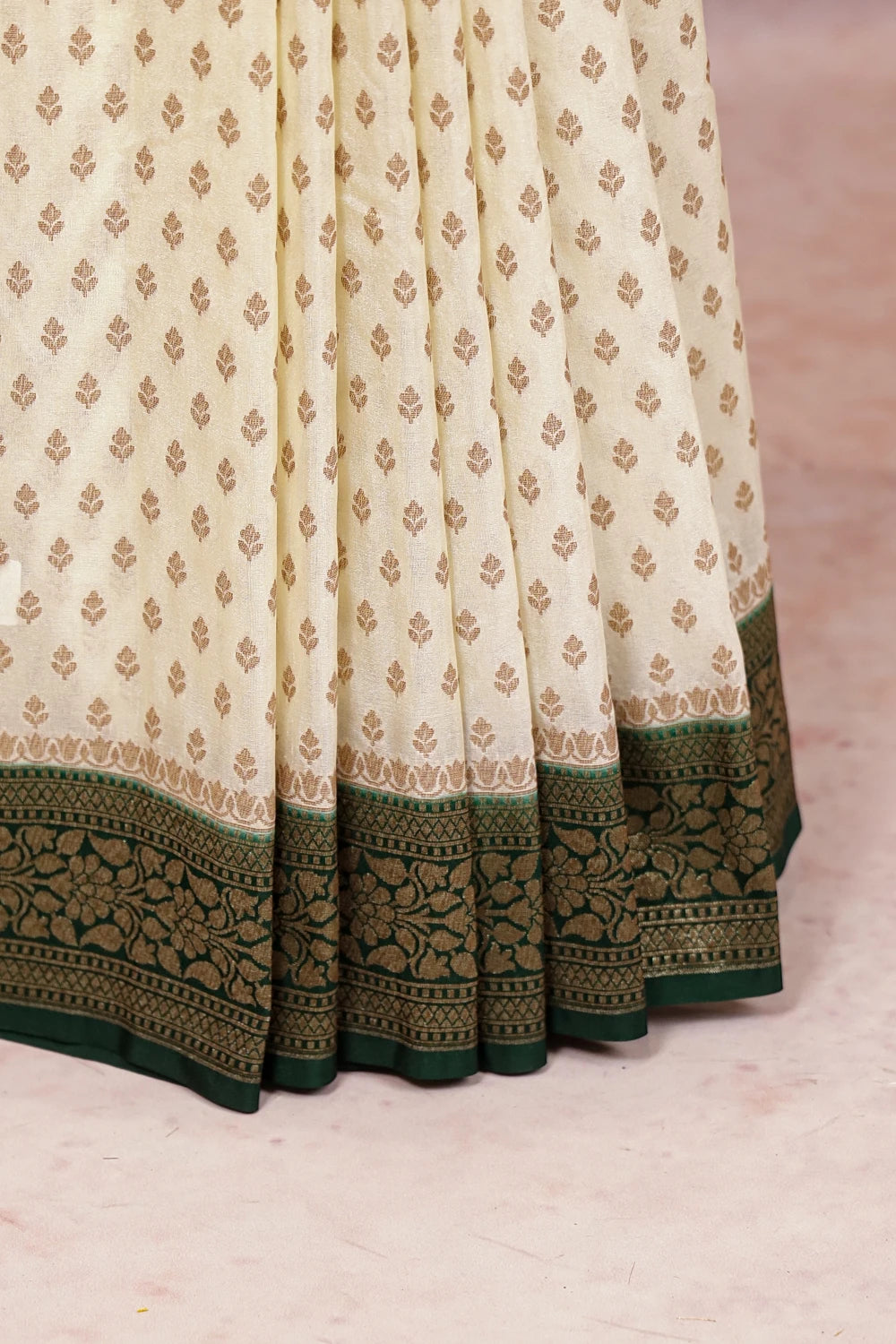 Cream Semi Banarasi Saree