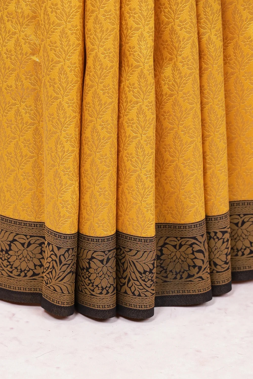 Mango Yellow Semi Banarasi Saree