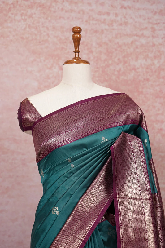 Peacock Green Semi Kancheepuram Silk Saree