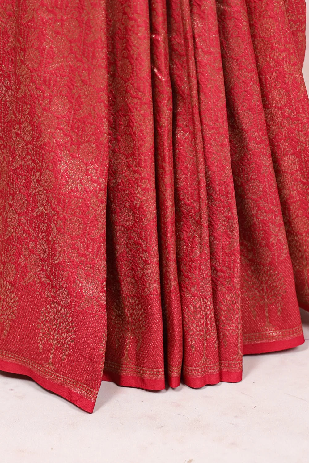 Reddish Maroon Semi Banarasi Saree