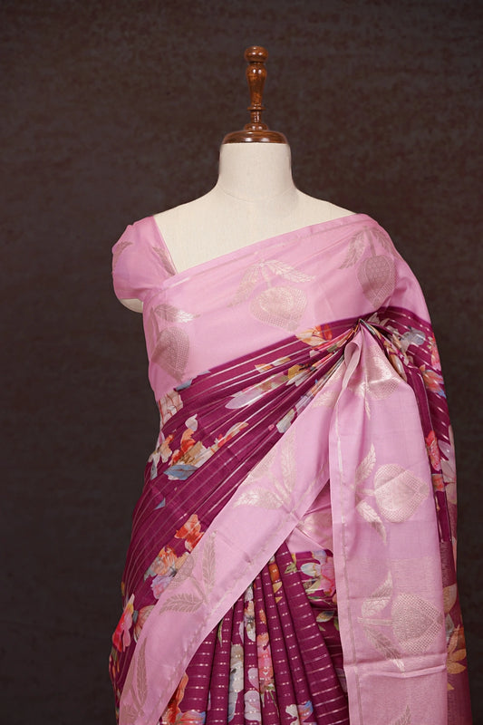 Wine Color Cotton Silk Saree