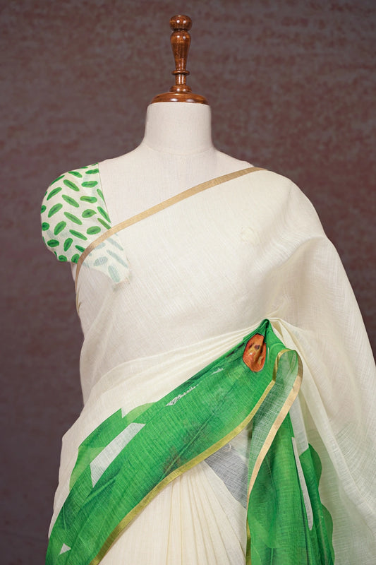 Off White Semi Linen Saree