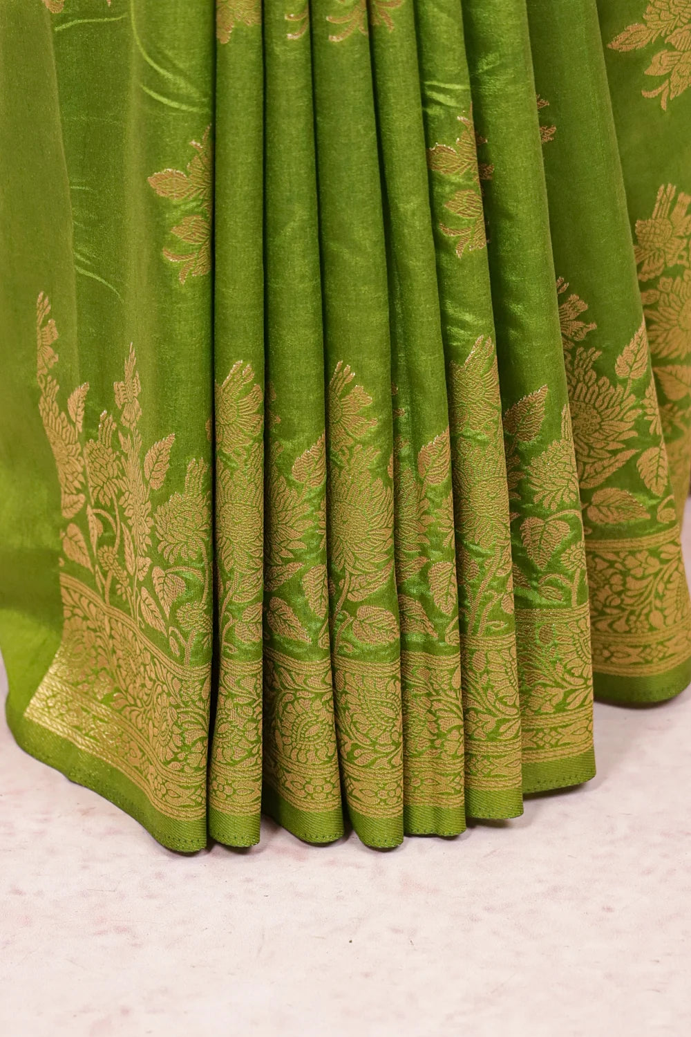 Parrot Green Semi Banarasi Saree