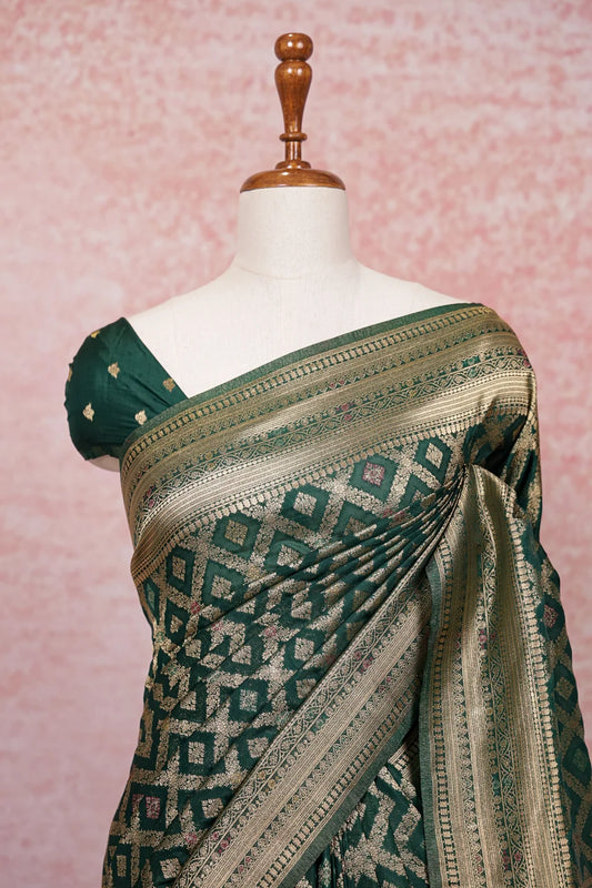 Dark Green Banarasi Saree