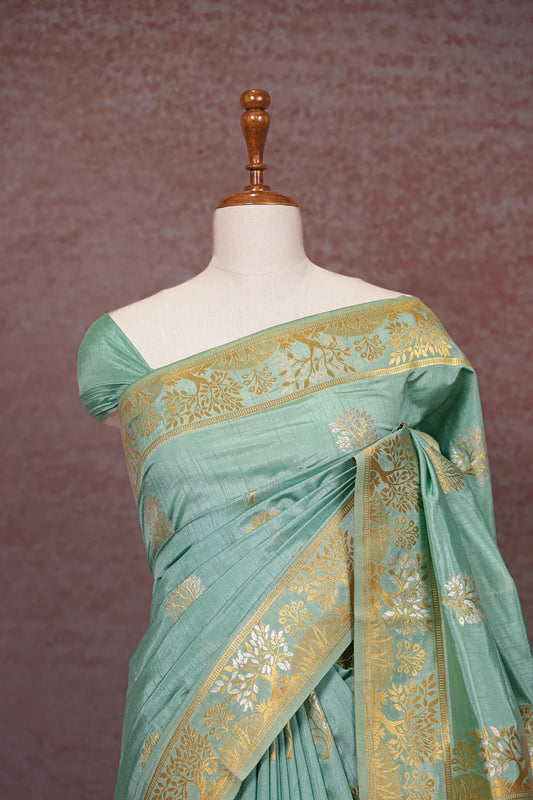 Sea Green Semi Banarasi Saree