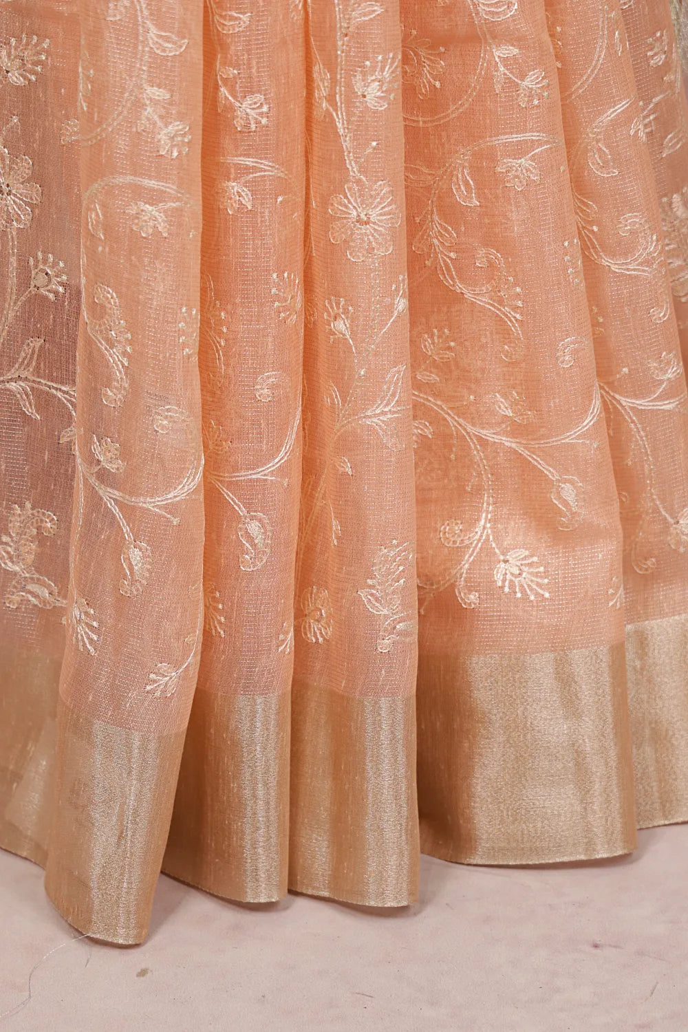 Peach Net Kota Saree