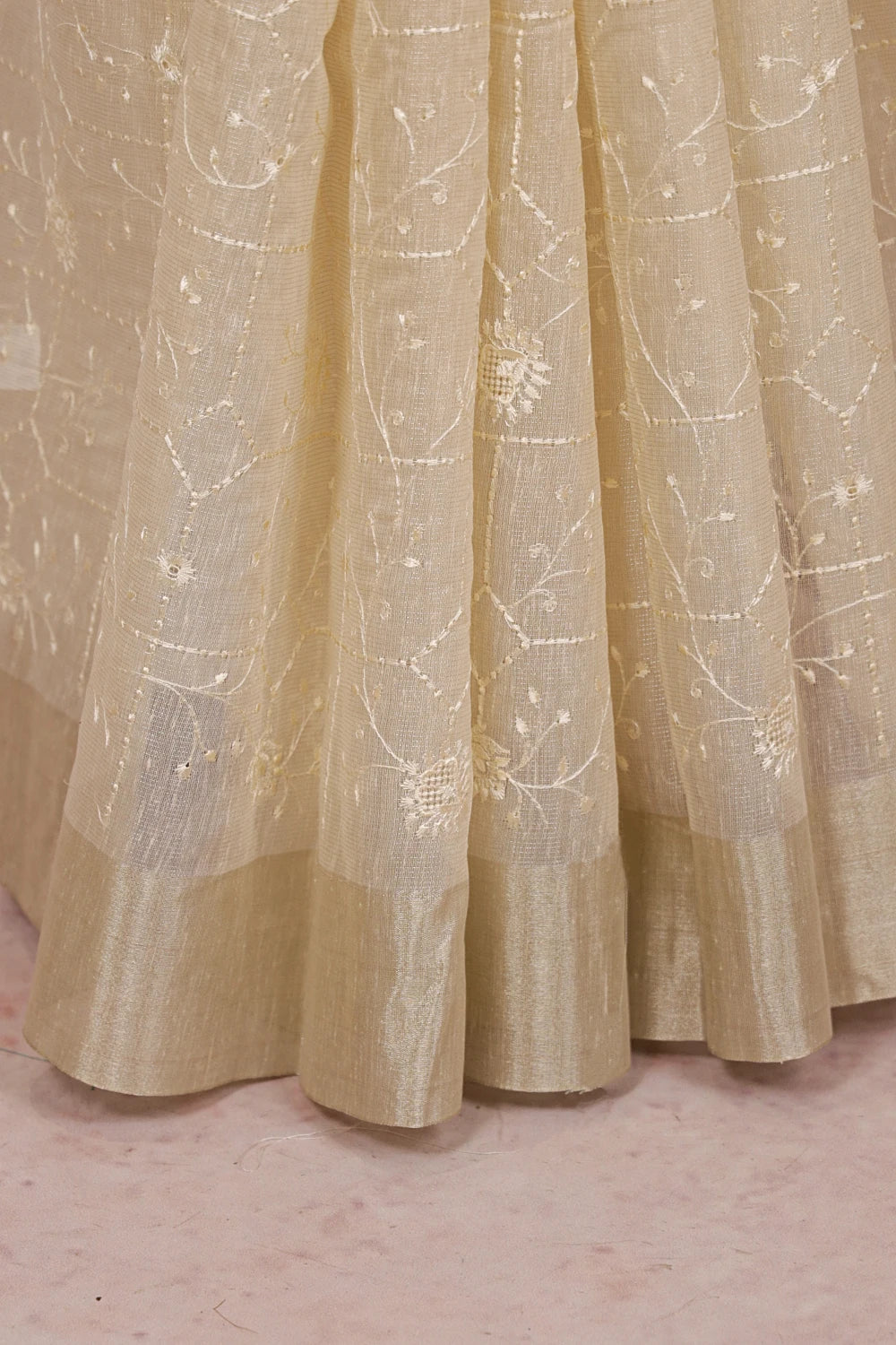 Cream Net Kota Saree