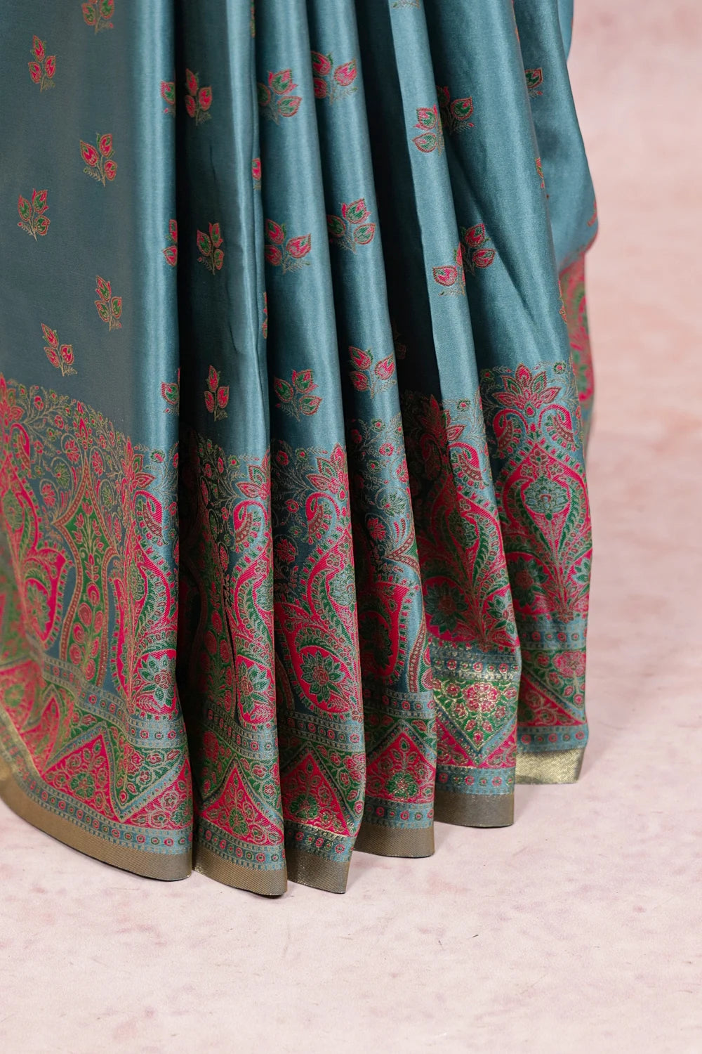 Blue Satin Banarasi Saree