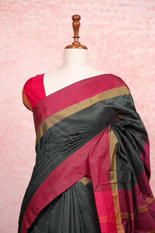 Dark Green Semi Silk Saree
