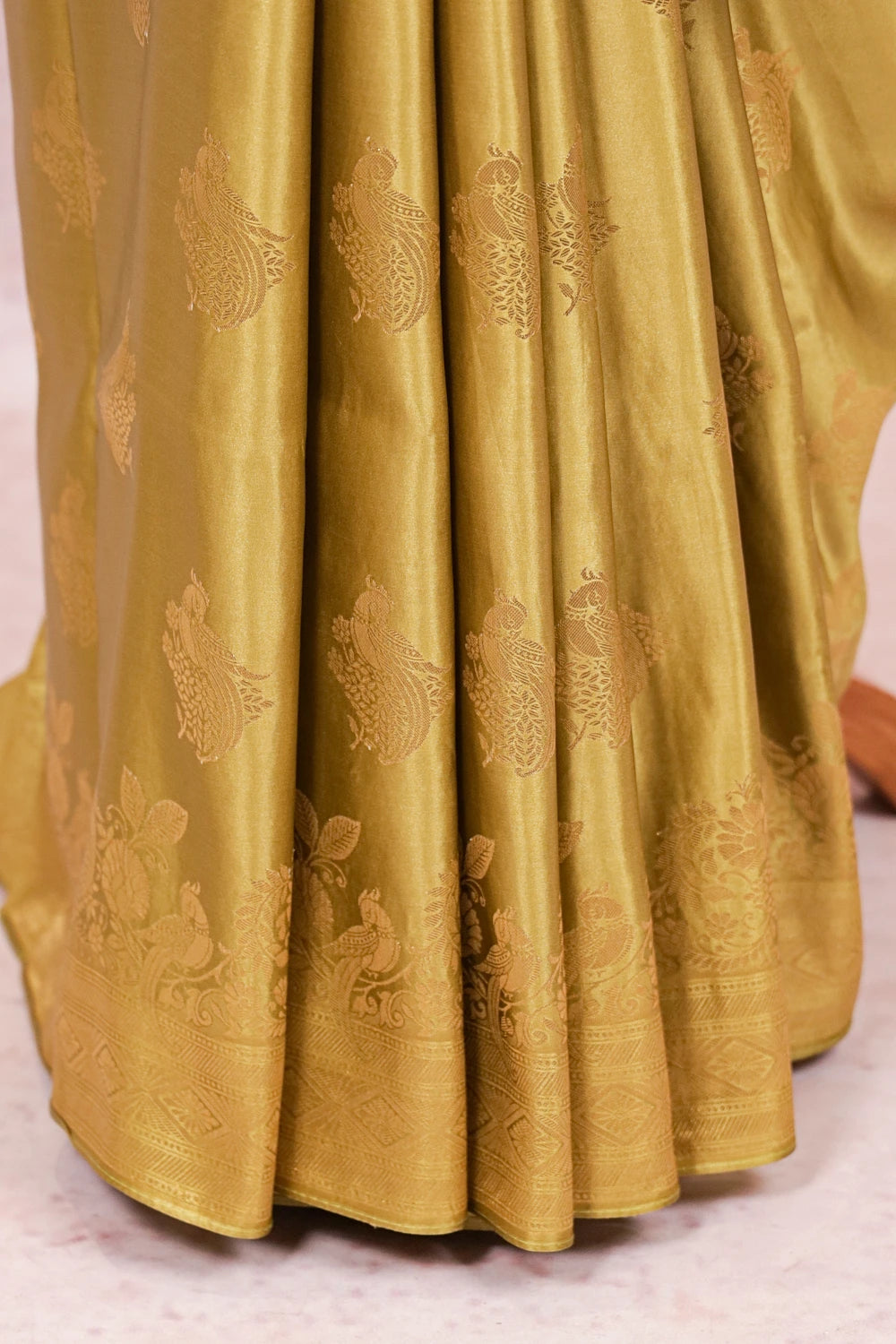 Olive Green Semi Banarasi Saree