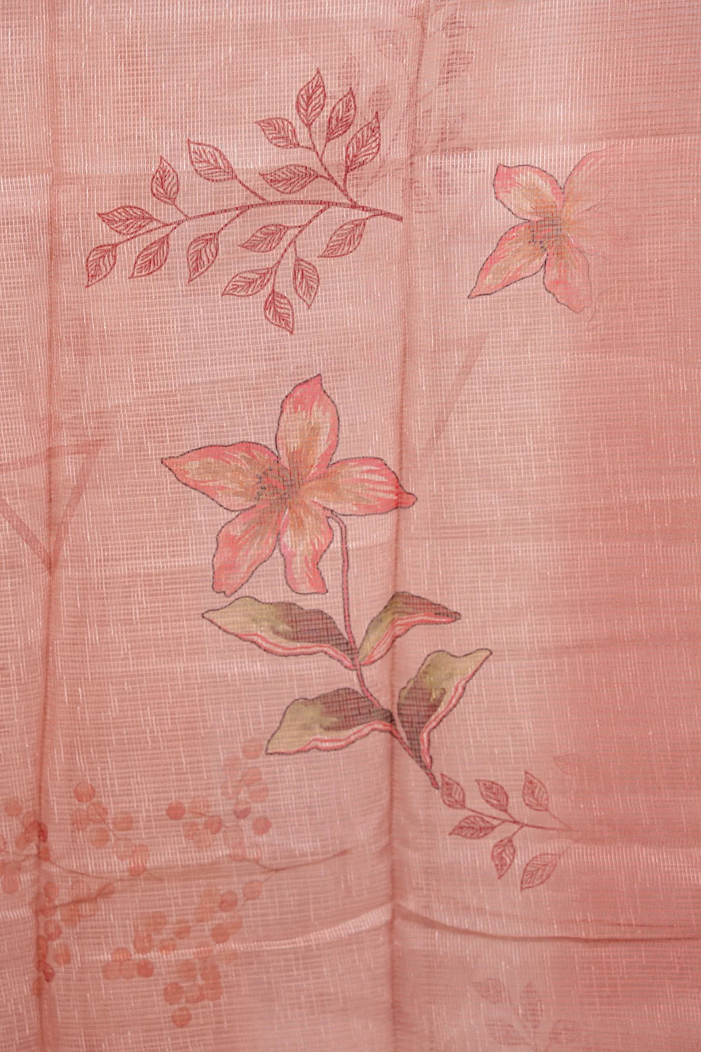 Light Peach Semi Chanderi Hand Work Unstitched Churidhar Material