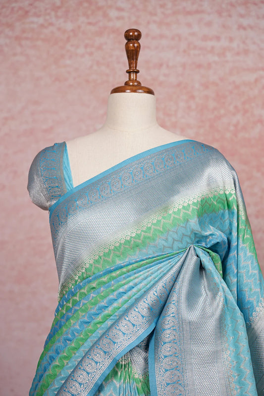 Sky Blue Semi Banarasi Saree