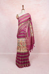 Magenta Pink With Cream Semi Silk Saree