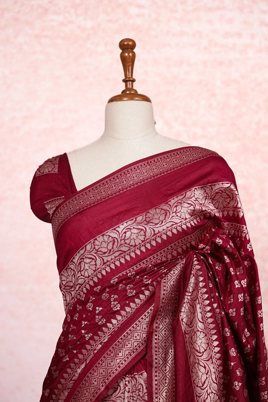 Maroon Semi Banarasi Saree