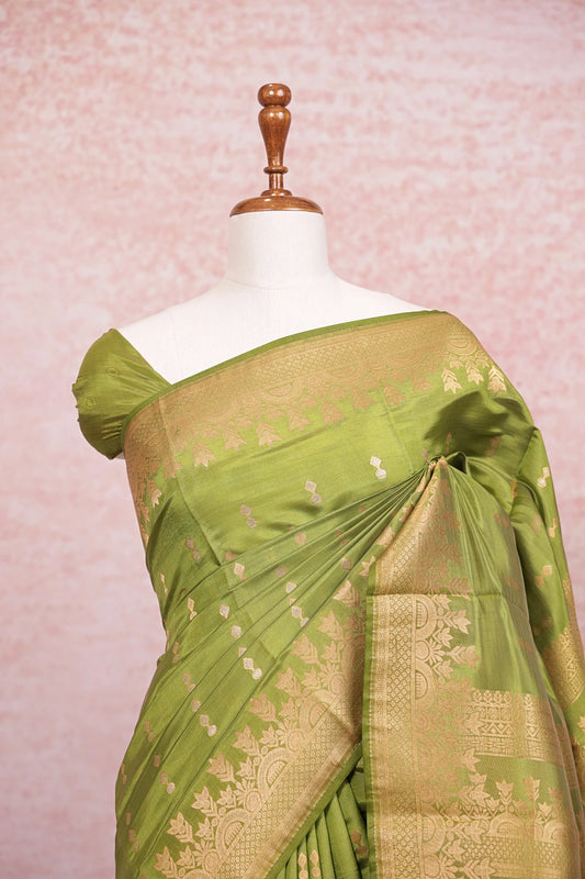 Olive Green Semi Silk Saree - Seematti