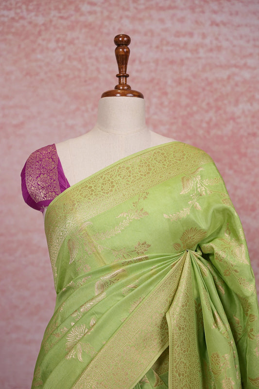 Pista Green Semi Banarasi saree - Seematti