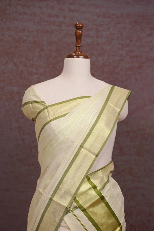 Off White Semi Tissue Set Mundu