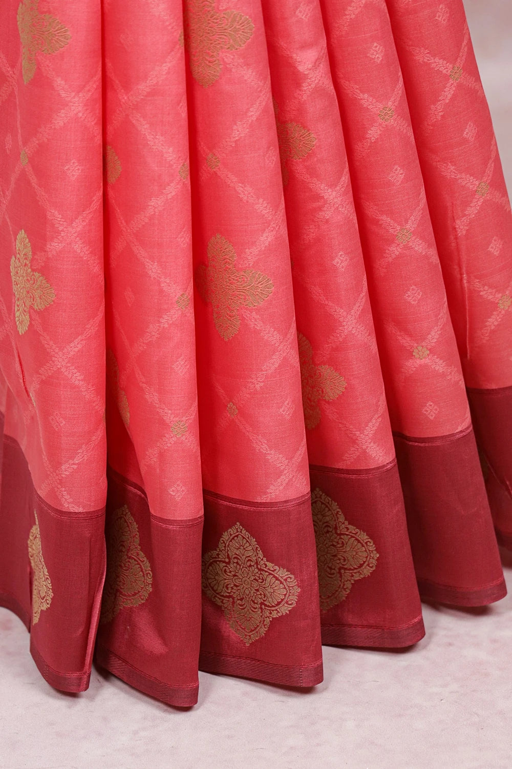 Coral Red Art Silk Saree