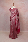 Wine Red Semi Banarasi Saree - Seematti