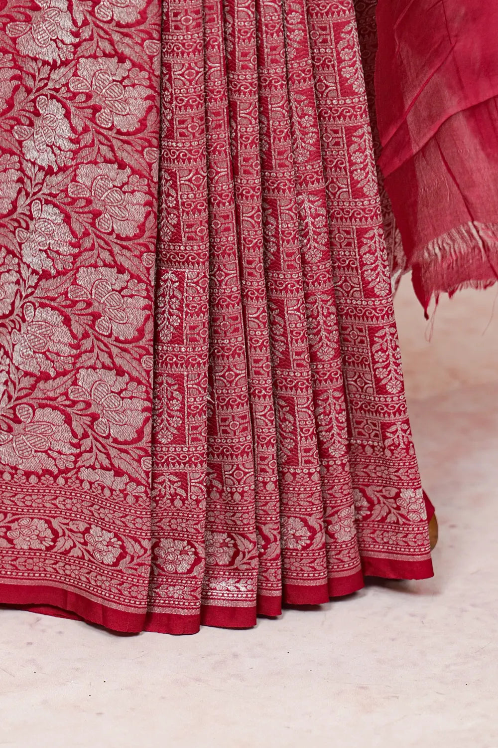 Wine Red Semi Banarasi Saree - Seematti