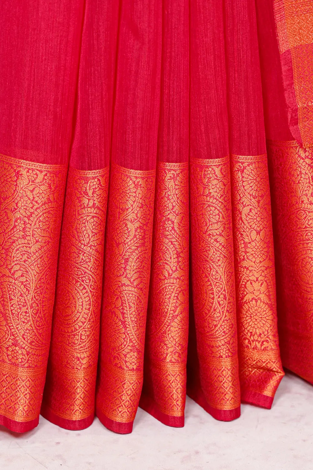 Reddish Pink Semi Linen Saree