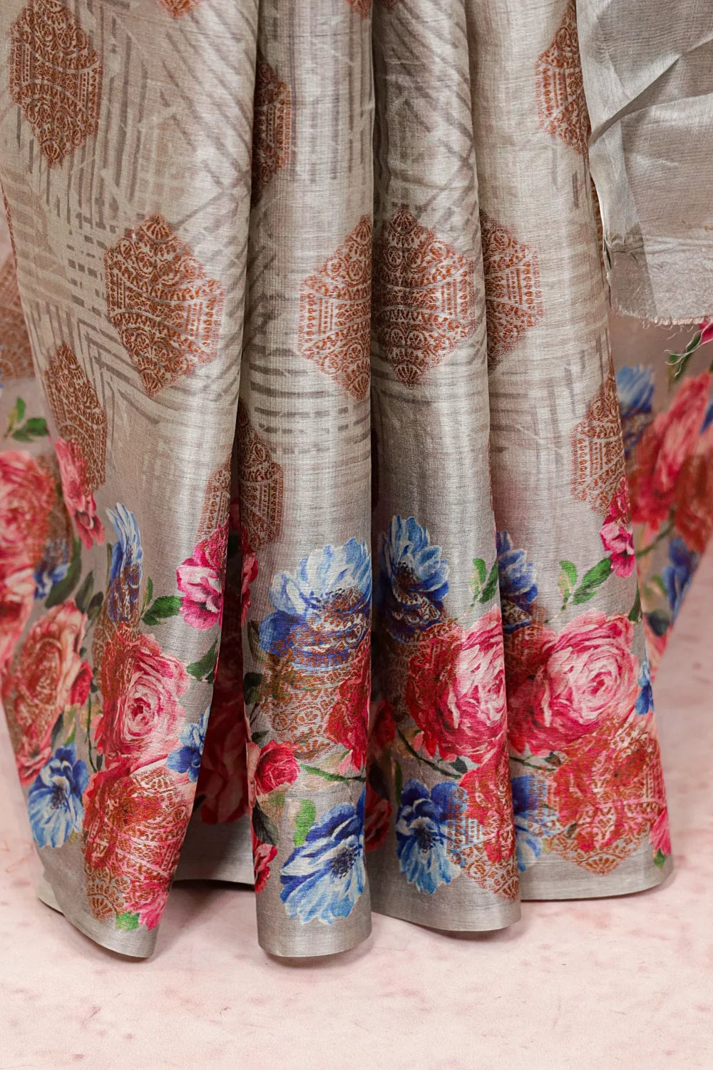 Ash Tussar Silk Saree