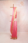 Dark pink tussar silk saree with striped line border - Seematti