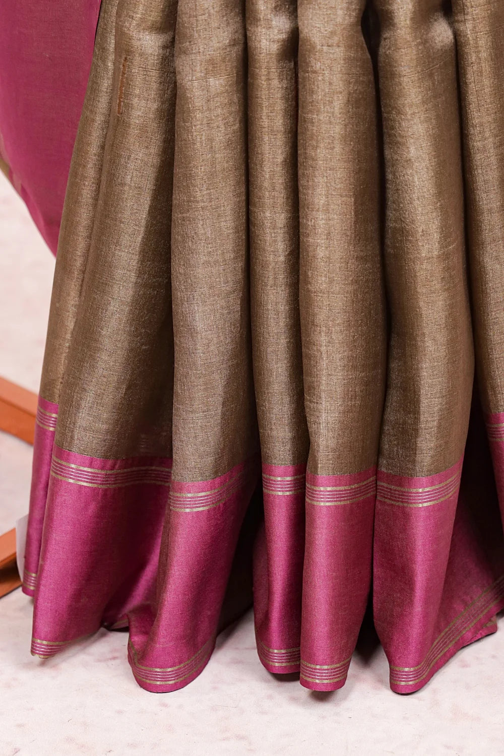 Taupe Brown Tussar Silk Saree