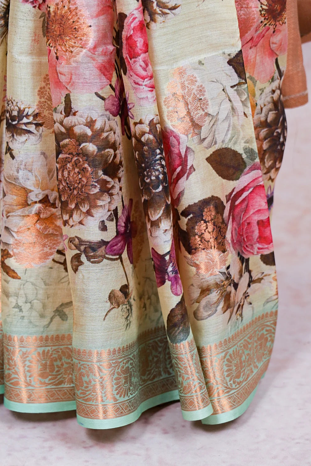 Cream Tussar Silk Saree - Seematti