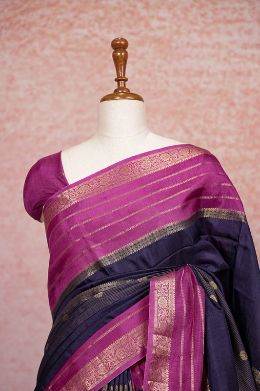 Navy Blue Semi Silk Saree